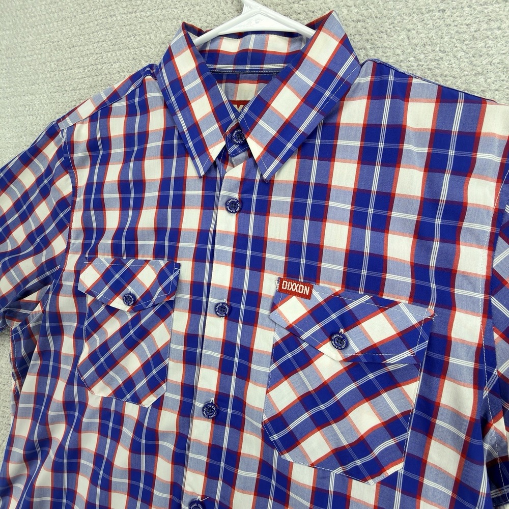 Dixxon Flannel Glory Shirt Mens Medium Bamboo Red White Blue Plaid Short Sleeve